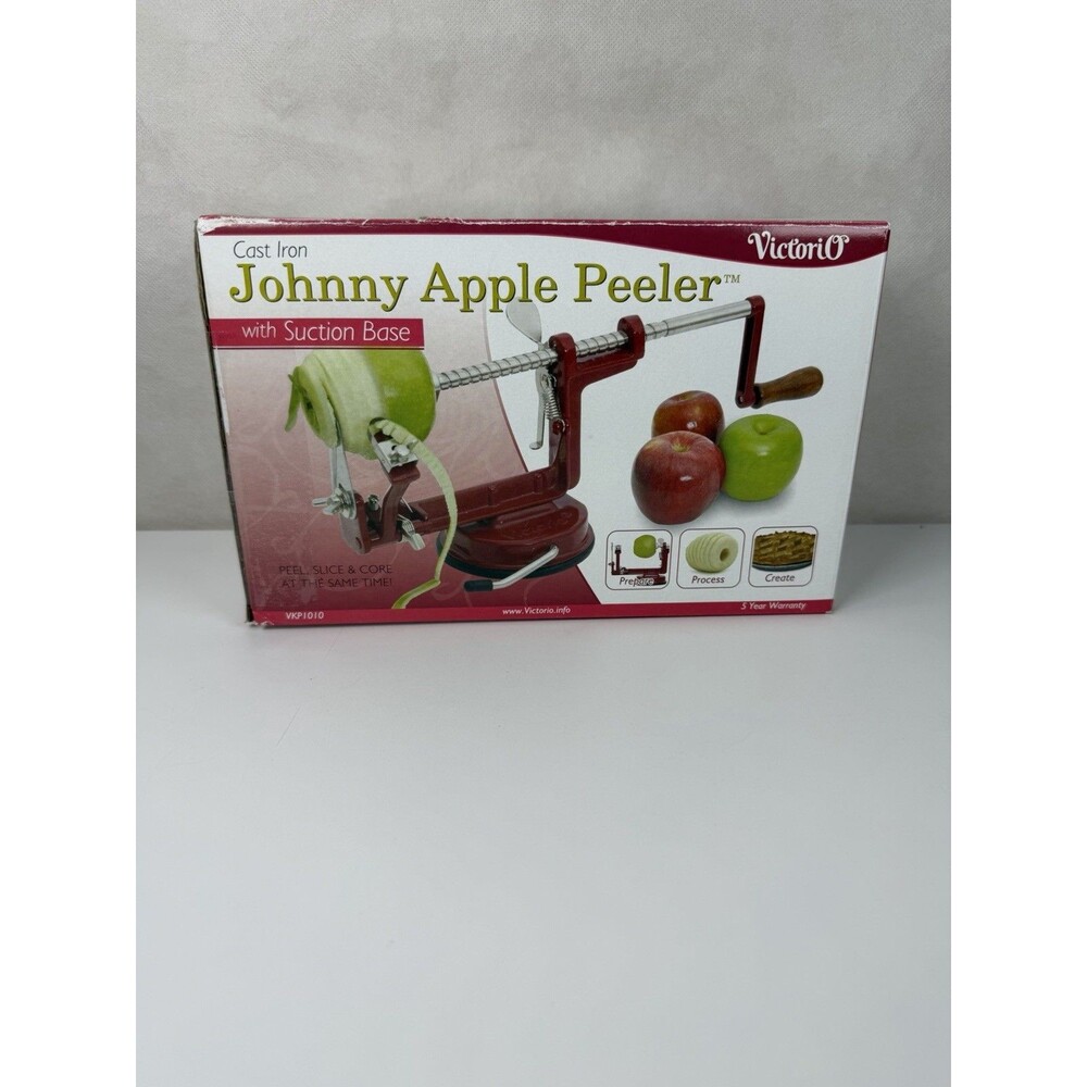 Victorio Johnny Apple Peeler VKP1010 Cast Iron Suction Base Slicer Corer New OB